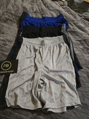 RealessentiaMen's Athletic Short 3-Pack — Gray, Black & Blue Performance Shorts